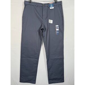 NWT George Men Flat Front Wrinkle Resistant 36x32 Regular‎ Fit Navy Blue Stretch